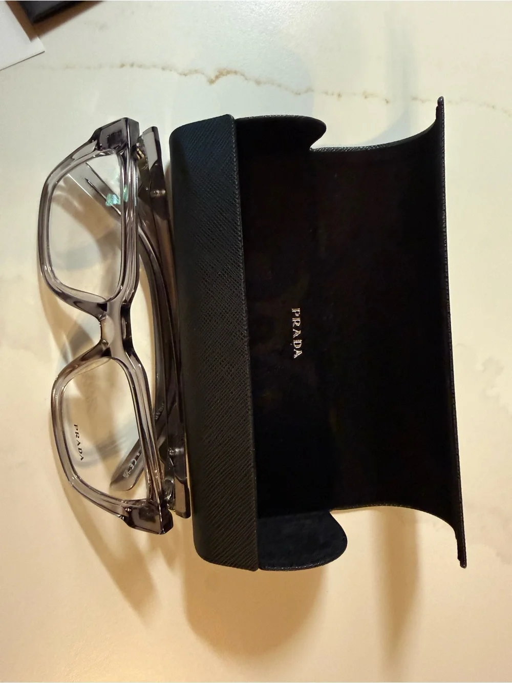 Prada Unisex Transparent Grey Square-Angled Optical Frames
